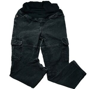Ingrid & Isabel Maternity 10 Black Cargo Jeans 90s Straight Cropped‎ Denim